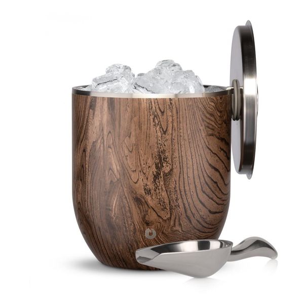 Stainless Steel Ice Bucket With Lid And Scoop, Dark Walnut_maomaolike.com