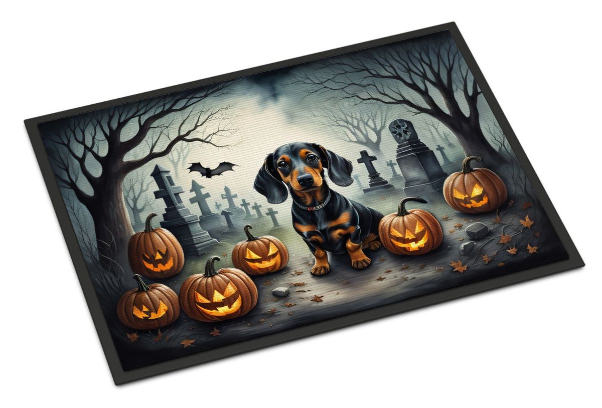 Dachshund Spooky Halloween Doormat Front Door Mat Indoor Outdoor Rugs For Entryway, Non Slip Washable Low Pile, 24H X 36W_maomaolike.com