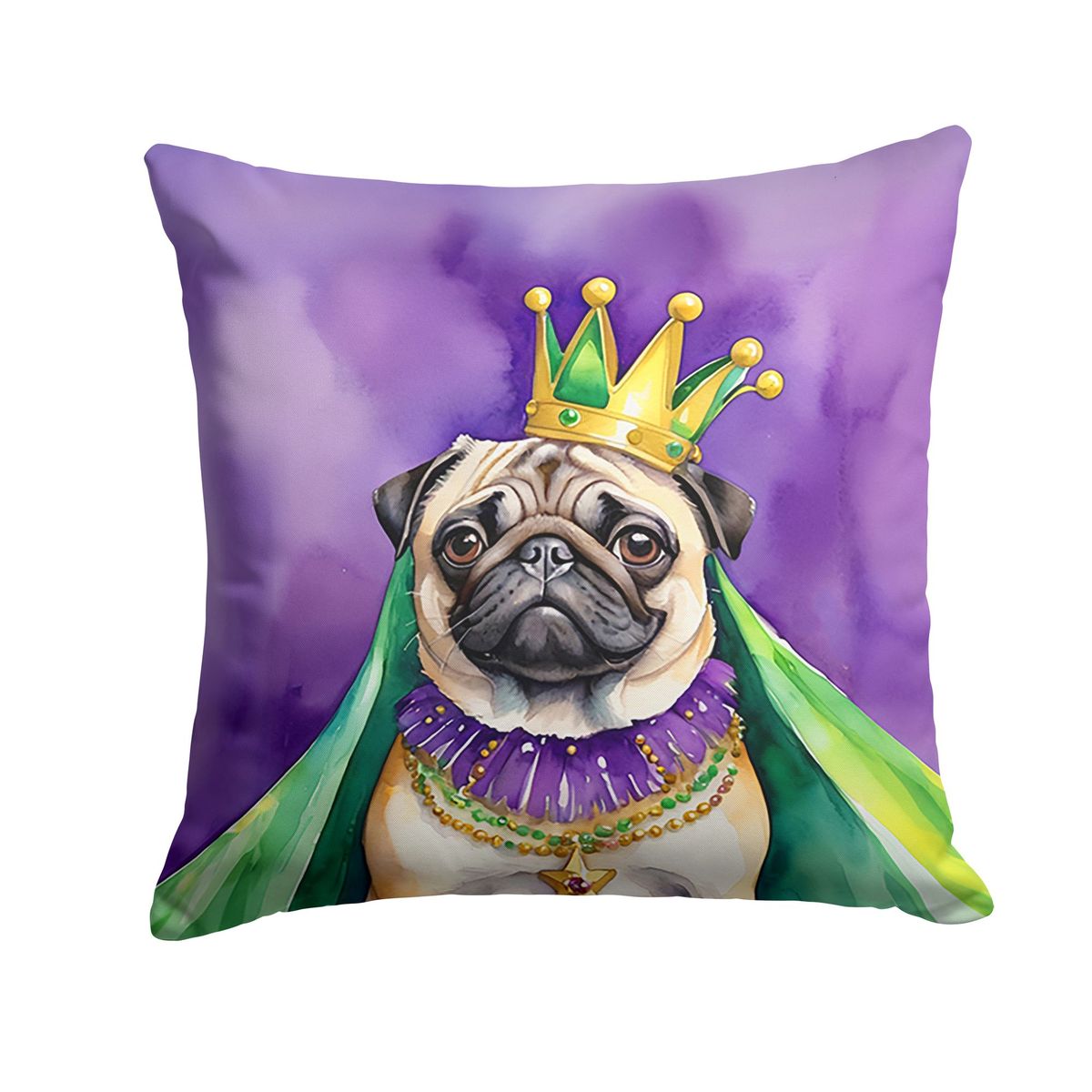 Pug King Of Mardi Gras Throw Pillow Machine Washable, Indoor Outdoor Decorative Pillow For Couch, Bed Or Patio, 14Hx14W_maomaolike.com