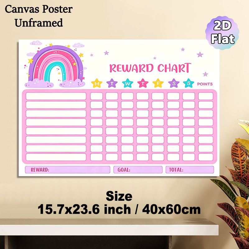 Rainbow Themed Reward Chart Painting Poster, Pastel-colored Cute Cartoon Rainbow Scene Poster, Practical Tool To Track Daily Progress And Rewards_maomaolike.com