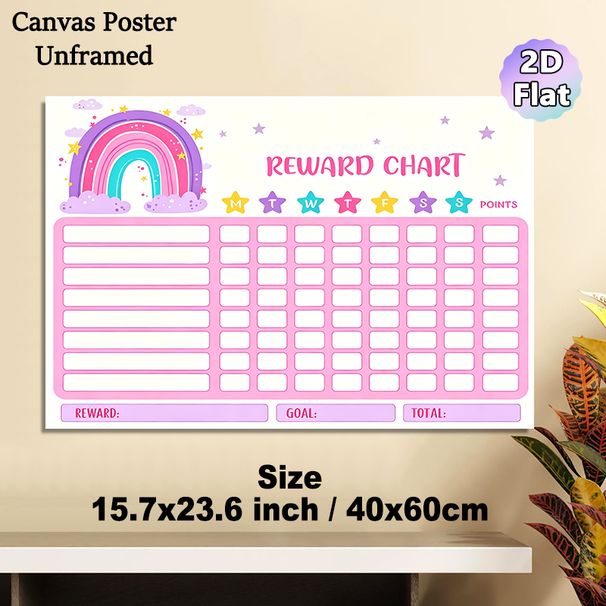 Rainbow Themed Reward Chart Painting Poster, Pastel-colored Cute Cartoon Rainbow Scene Poster, Practical Tool To Track Daily Progress And Rewards_maomaolike.com
