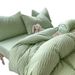 Home Garden Simple Seersucker Home Textile Four Piece Bedding Set Pleated Washed Cotton Bedding Quilt Cover Bed Sheet Bed Sheet_maomaolike.com