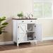 Farmhouse Buffet Cabinet With Drawer And Adjustable Shelf, Rustic White & Honey Brown Storage Cabinet, Barn Door Accent Sideboard For Kitchen, Living Room, Entryway_maomaolike.com