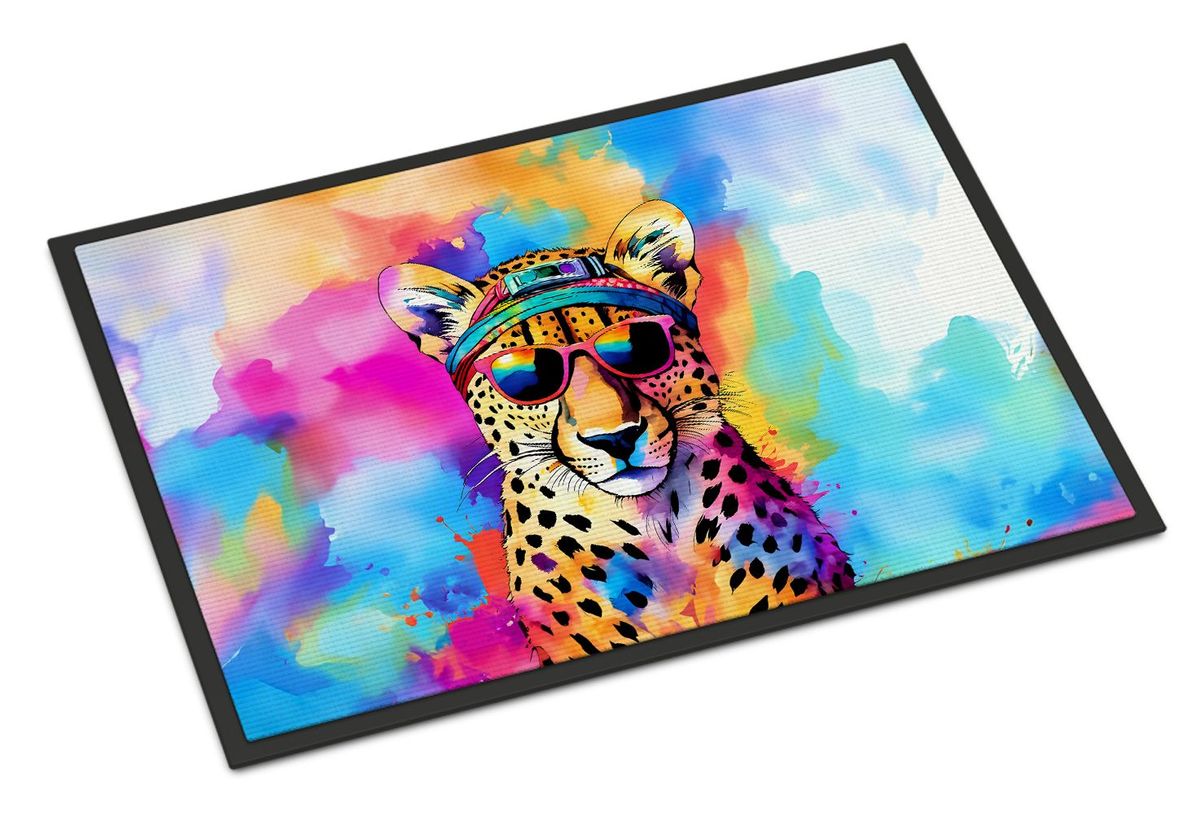 Hippie Animal Cheetah Doormat Front Door Mat Indoor Outdoor Rugs For Entryway, Non Slip Washable Low Pile, 24H X 36W_maomaolike.com