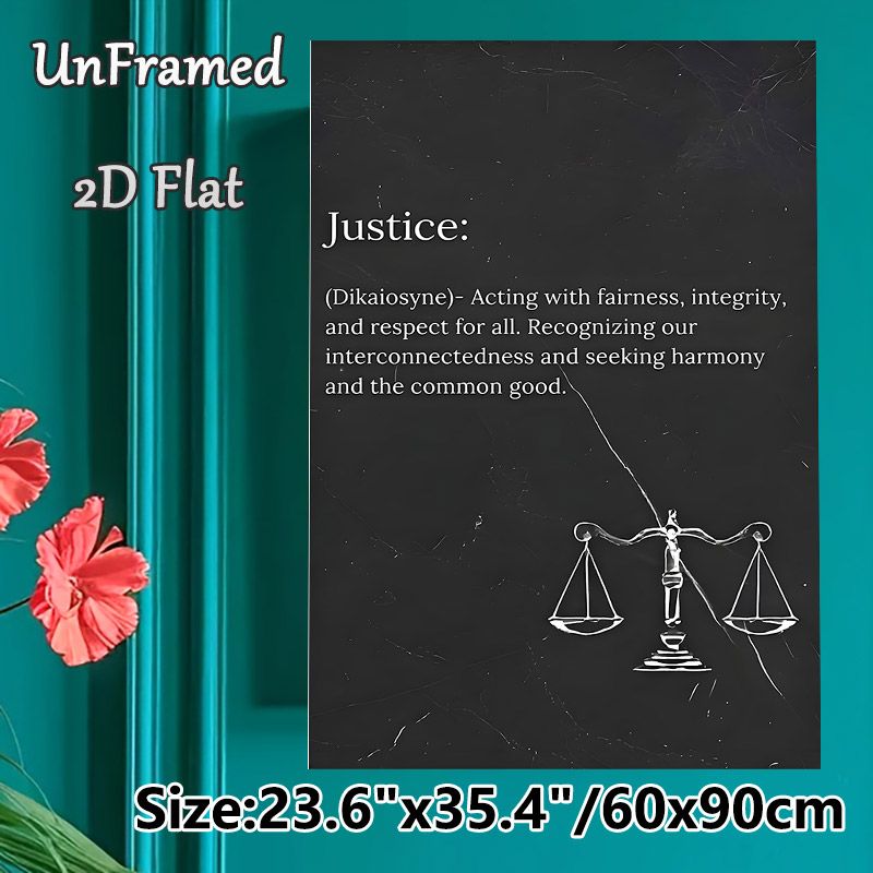 Justice Themed Painting Poster, Minimalist Black & White Typographic Poster With Scale Graphic, Conveys Fairness And Integrity Values, Ideal For Law_maomaolike.com