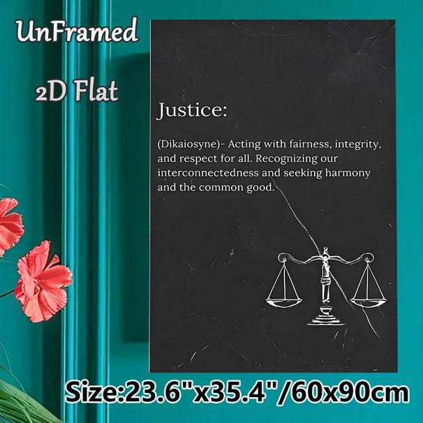 Justice Themed Painting Poster, Minimalist Black & White Typographic Poster With Scale Graphic, Conveys Fairness And Integrity Values, Ideal For Law_maomaolike.com