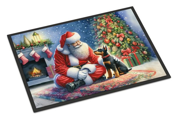 Terrier And Santa Claus Doormat Front Door Mat Indoor Outdoor Rugs For Entryway, Non Slip Washable Low Pile, 24H X 36W_maomaolike.com