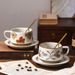 Retro Cup Latte Latte Cup Minimalist Floral Milk Tea Cup Japanese Ceramic Cup Plate_maomaolike.com