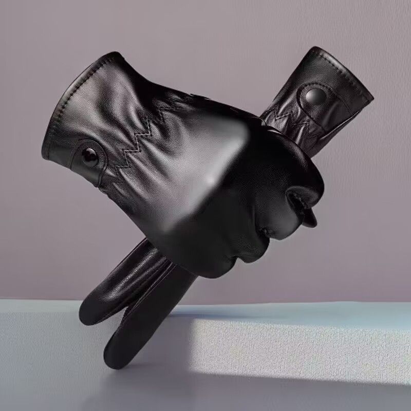 Touch screen PU leather gloves Men's PU cycling plus fleece warm women's ski gloves_maomaolike.com