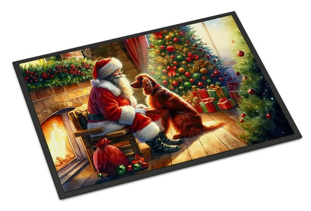 Irish Setter And Santa Claus Doormat Front Door Mat Indoor Outdoor Rugs For Entryway, Non Slip Washable Low Pile, 24H X 36W_maomaolike.com