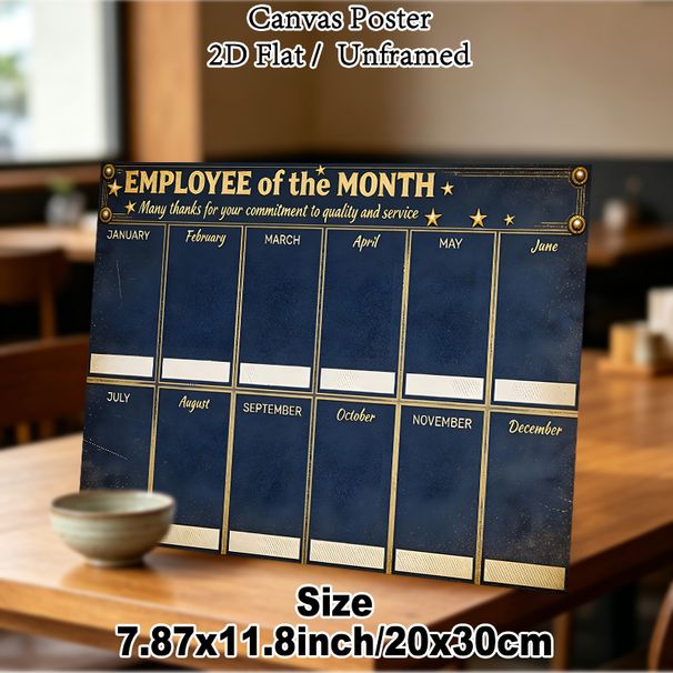 Employee Of The Month Painting Poster, Vintage Dark Blue With Gold Accents Poster, Designed To Recognize Monthly Outstanding Staff, Suitable For_maomaolike.com