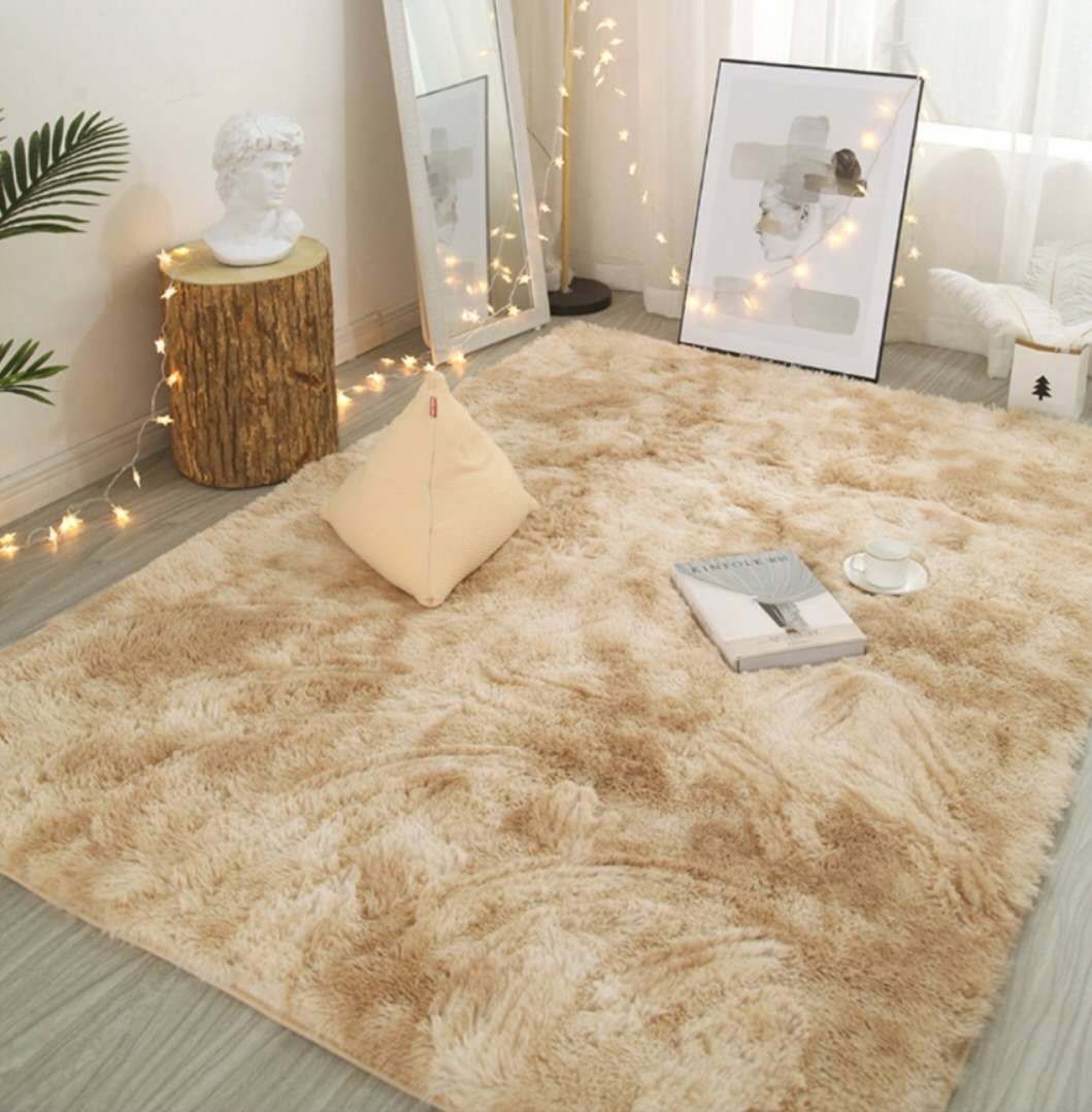 Silk Hair Tie-dye Gradient Carpet Plush Living Room Bedroom Net Red Bed Blanket Floor Mat Home (80*160cm)_maomaolike.com