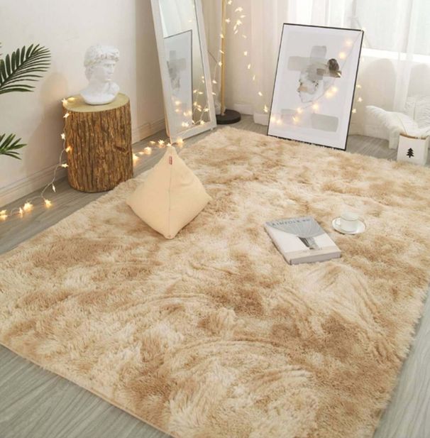 Silk Hair Tie-dye Gradient Carpet Plush Living Room Bedroom Net Red Bed Blanket Floor Mat Home (80*160cm)_maomaolike.com