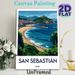San Sebastián Coastal City Travel Landscape Painting Poster, Vibrant Stylized Seaside Cityscape With Curving Beach & Hillside Fortress Poster_maomaolike.com