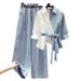Women's clothing Summer suit for women new fashion fashionable flesh-covering slimming top high-waisted jeans two-piece set_maomaolike.com