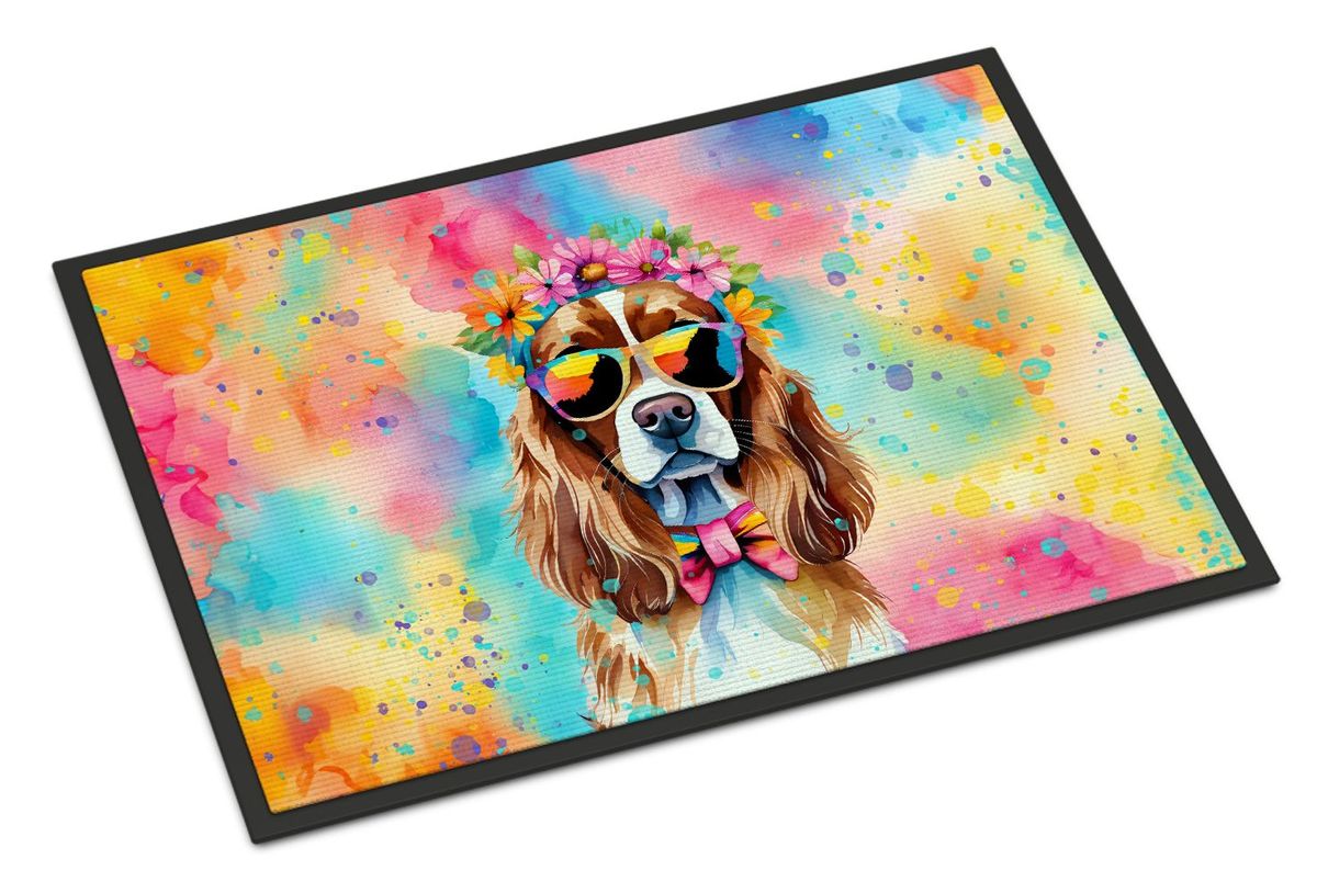 Cavalier Spaniel Hippie Dawg Doormat Front Door Mat Indoor Outdoor Rugs For Entryway, Non Slip Washable Low Pile, 24H X 36W_maomaolike.com
