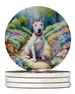 Bull Terrier Spring Path Large Sandstone Coasters Pack Of 4 Absorbent Round Coasters Decor Gifts For Men Or Women, 4 In, Multicolor_maomaolike.com