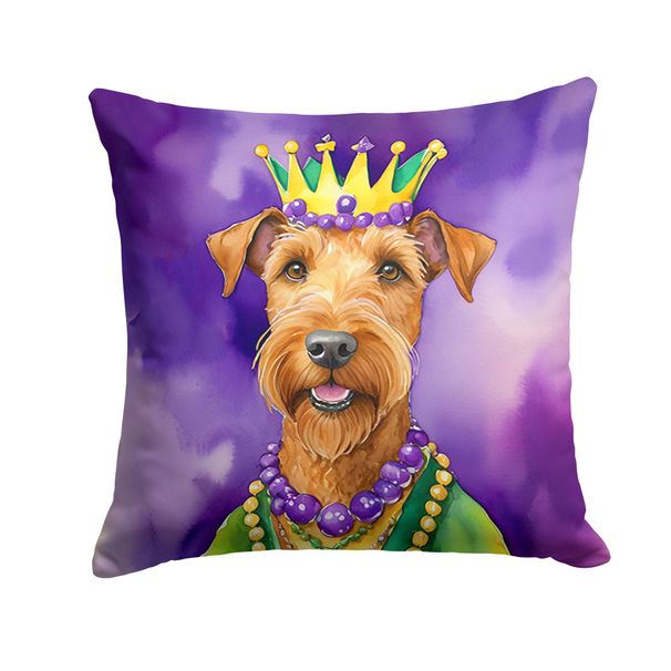Irish Terrier King Of Mardi Gras Throw Pillow Machine Washable, Indoor Outdoor Decorative Pillow For Couch, Bed Or Patio, 14Hx14W_maomaolike.com