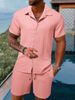 Men's Striped Lapel Shirt Shorts Trendy Casual Sports Suit_maomaolike.com
