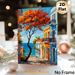 Coastal Town Painting Poster, Vibrant Impressionist-style Colorful Seaside Street With Autumn Tree & Ocean View Poster, Brings Warm Scenic Ambiance_maomaolike.com