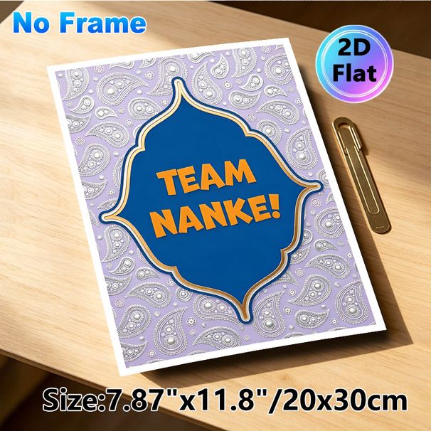 Team Nanke Themed Painting Poster, Elegant Paisley Patterned Poster, Lavender-toned With Silver Ornate Details And Bold Orange Lettering, Fosters Team_maomaolike.com