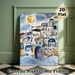 Mediterranean Hillside Town Painting Poster, Soft Watercolor Pastel-toned Clustered Hillside Buildings With Sun Poster, Warm Artistic Decor Suitable_maomaolike.com