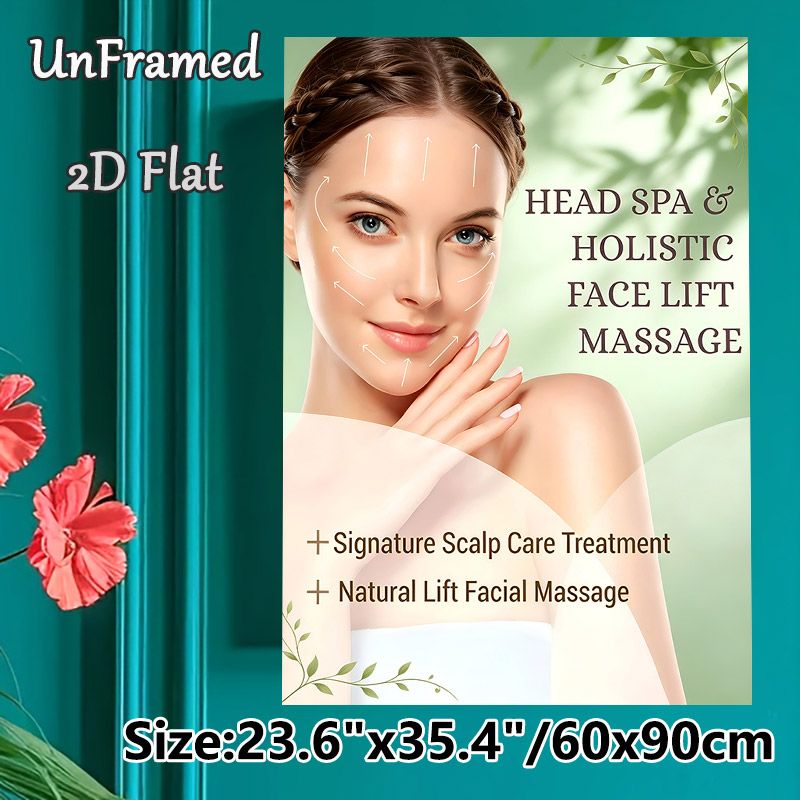 Head Spa & Holistic Face Lift Massage Painting Poster, Fresh Botanical-accented Facial Massage Guide Poster, Clear Massage Direction Reference For Spa_maomaolike.com