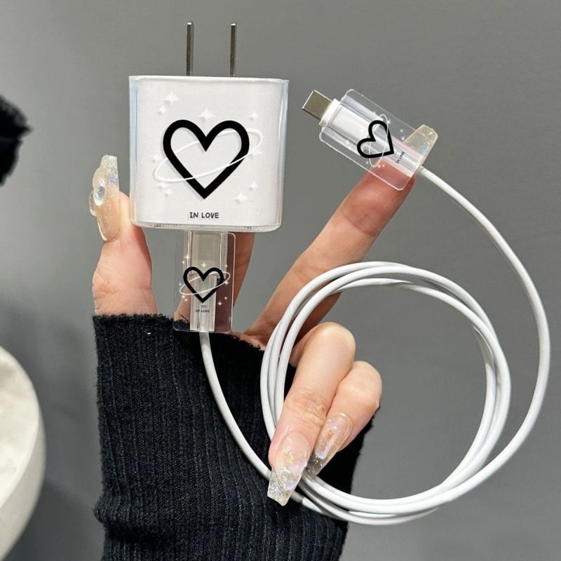 Transparent Black Heart Compatible With 18W/20W Charger Protective Case Bite Data Cable Protector TPU Soft_maomaolike.com