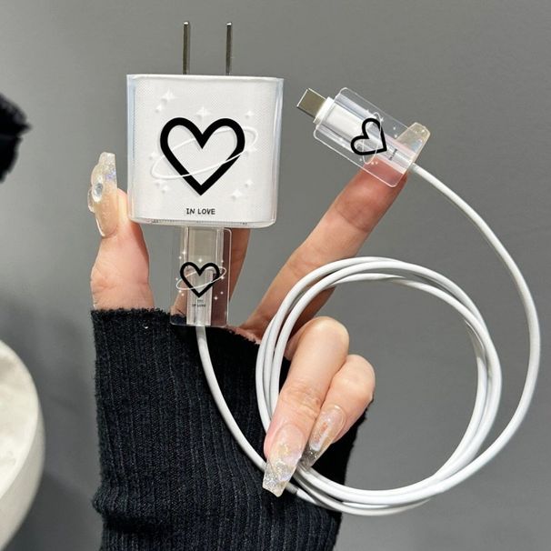 Transparent Black Heart Compatible With 18W/20W Charger Protective Case Bite Data Cable Protector TPU Soft_maomaolike.com