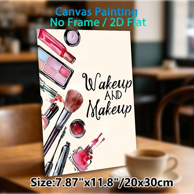 Makeup Themed Painting Poster, Watercolor Style Cosmetic Items & Typography Poster, Stylish Decorative Piece Ideal For Dressing Room, Vanity Area_maomaolike.com