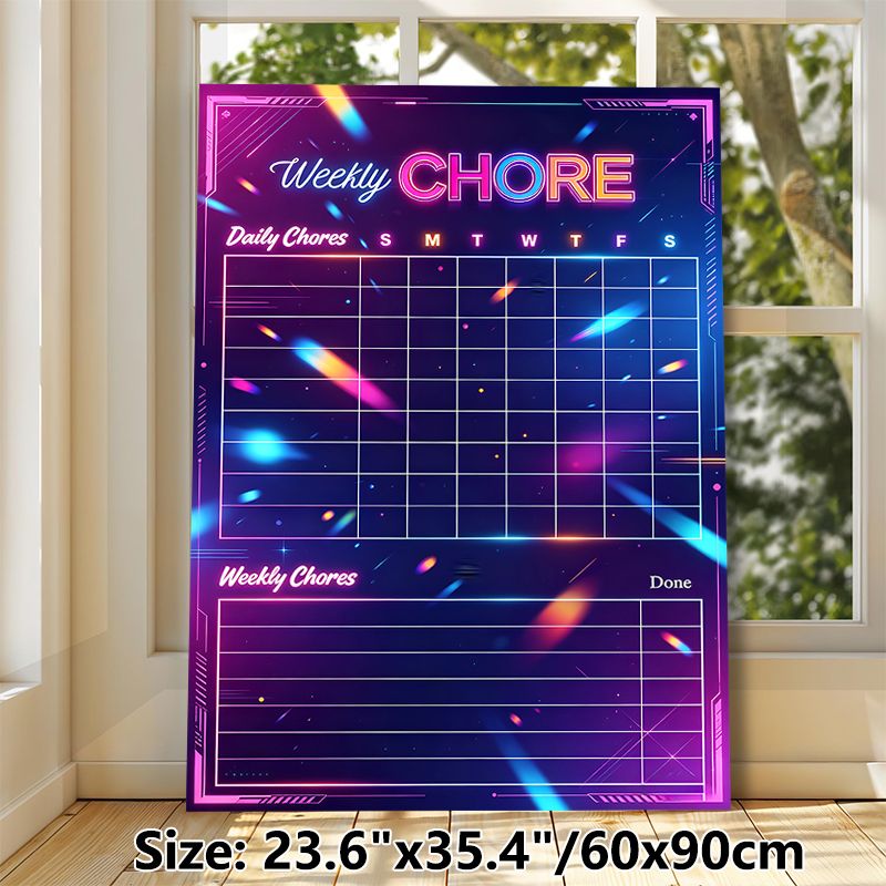 Weekly Chore Chart Painting Poster, Vibrant Neon Cyberpunk Style Poster, Practical Planner To Organize Daily And Weekly Chores, Suitable For Home_maomaolike.com