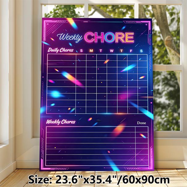 Weekly Chore Chart Painting Poster, Vibrant Neon Cyberpunk Style Poster, Practical Planner To Organize Daily And Weekly Chores, Suitable For Home_maomaolike.com