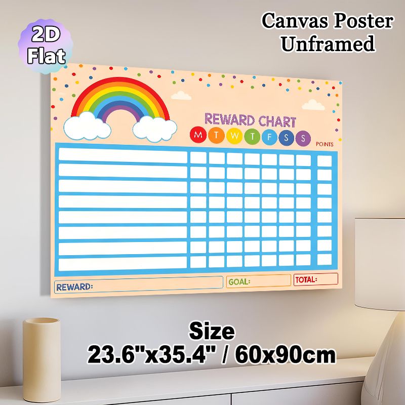 Rainbow Themed Reward Chart Painting Poster, Vibrant Cheerful Rainbow & Confetti Design Poster, Practical Tool To Track Daily Progress And Rewards_maomaolike.com