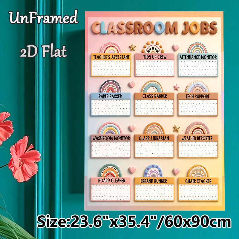 Classroom Jobs Painting Poster, Pastel Boho Style Classroom Role Chart Poster, Organized Slot Design To Assign Classroom Tasks, Suitable For Classroom_maomaolike.com