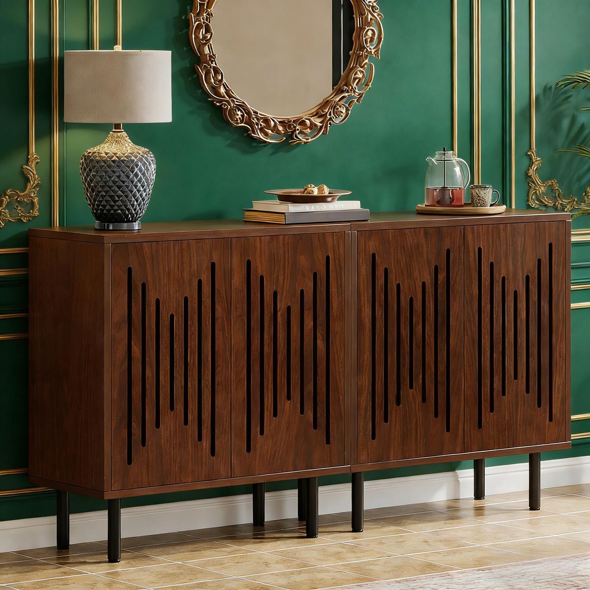 Sideboard Buffet, Set Of 2 Storage Cabinet With Adjustable Shelves_maomaolike.com