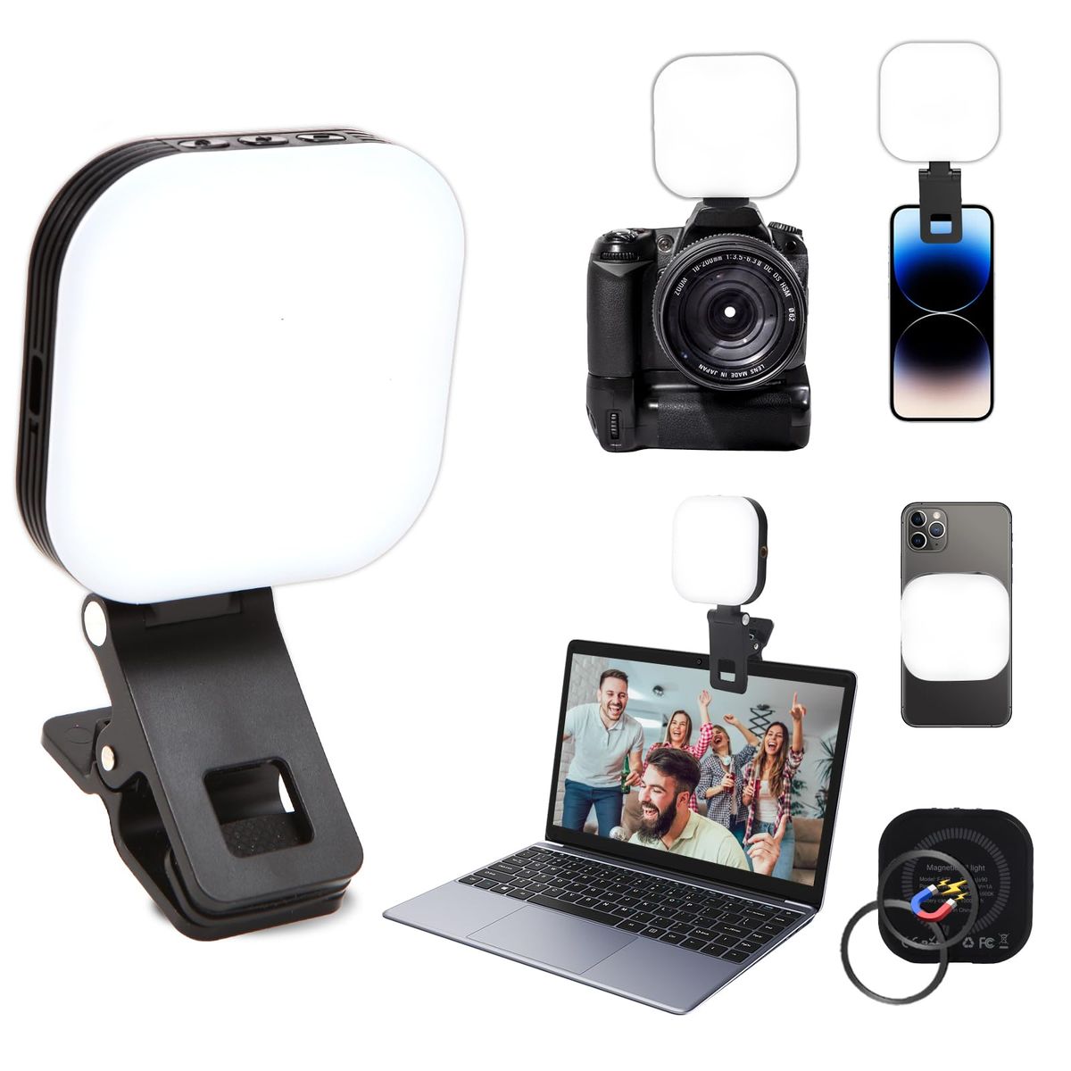 Magnetic Clip-On Video Light: Rechargeable, 3 Modes & 5 Brightness, For Phone/Tablet/Laptop/Camera - Ideal For Selfie, Makeup, Streaming & Video Calls_maomaolike.com