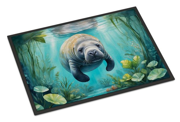 Manatee In A Crystal-Clear Spring Doormat Front Door Mat Indoor Outdoor Rugs For Entryway, Non Slip Washable Low Pile, 24H X 36W_maomaolike.com