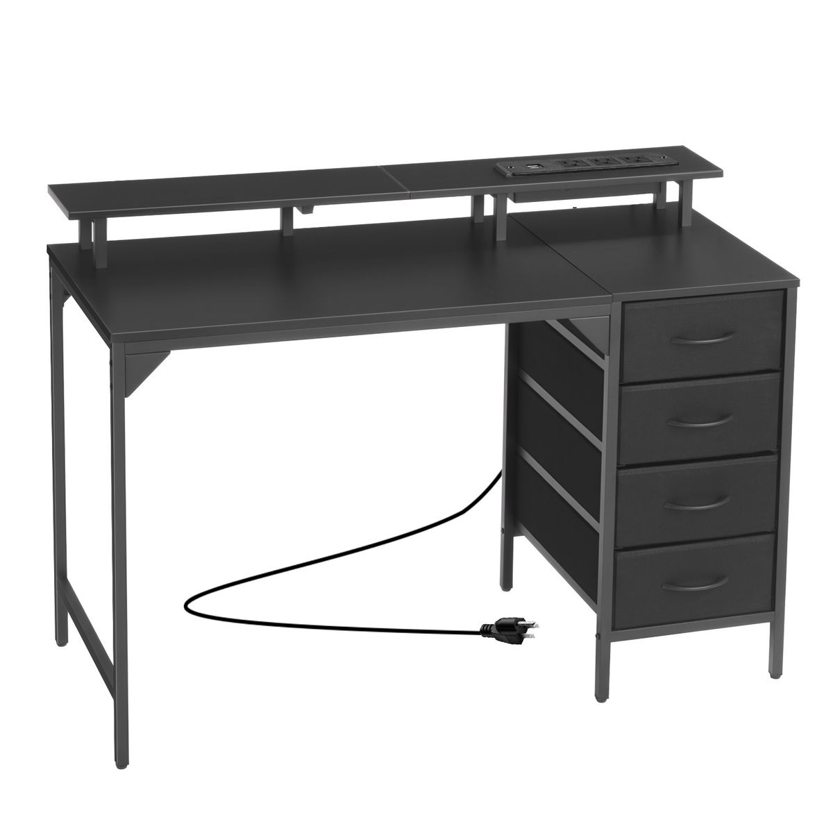 47" Computer Desk With LED Lights & Power Outlets, Gaming Table With 4 Large Drawers, Office Desk With Monitor Stand, Study Work Home Office, Small Spaces, Black_maomaolike.com