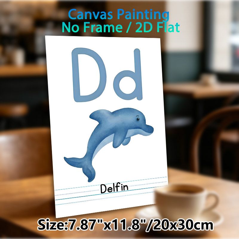 Letter D Dolphin Painting Poster, Soft Watercolor Style Dolphin & Letter Dd Poster, Facilitates Alphabet Learning, Ideal For Study Spaces_maomaolike.com