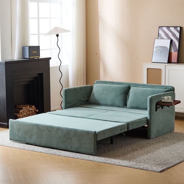 Adult Sleeper Chair Bed, 3-in-1 Convertible Sofa Chair Bed Pull-out Sofa Bed, Convenient Folding Tray Table With USB And Type-C Charging Ports Modern Loveseat For Living Room,LIGHTE-GREEN,Fabric_maomaolike.com