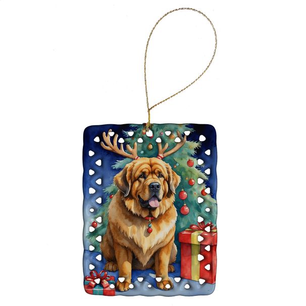 Tibetan Mastiff Christmas Reindeer Porcelain Ornament Christmas Tree Hanging Decorations For Home Christmas Holiday, Rectangle, Gift, Multicolor_maomaolike.com