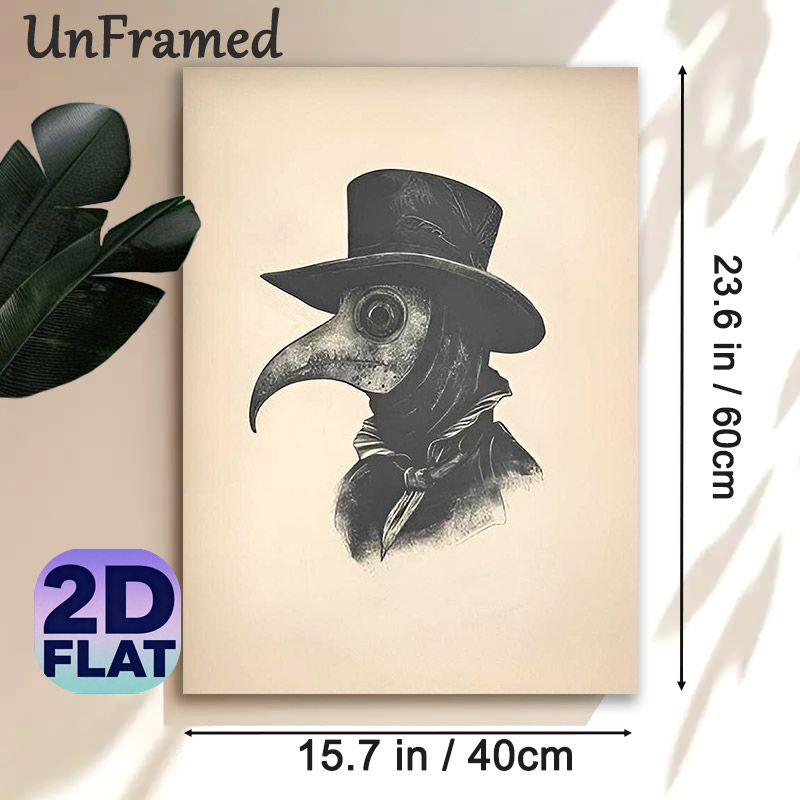 Plague Doctor Painting Poster, Vintage Monochrome Bird-masked Plague Doctor Portrait Poster, Unique Historical Gothic-style Decor Suitable For Home_maomaolike.com