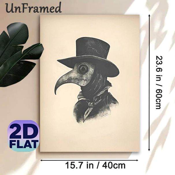 Plague Doctor Painting Poster, Vintage Monochrome Bird-masked Plague Doctor Portrait Poster, Unique Historical Gothic-style Decor Suitable For Home_maomaolike.com