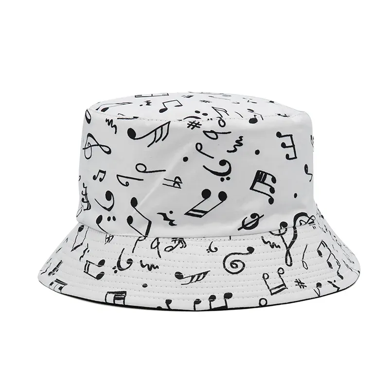 Hot Sale 2024 Fashion White Music Note Bucket Hats Sun Hip Hop Man Womens Fisherman Caps_maomaolike.com