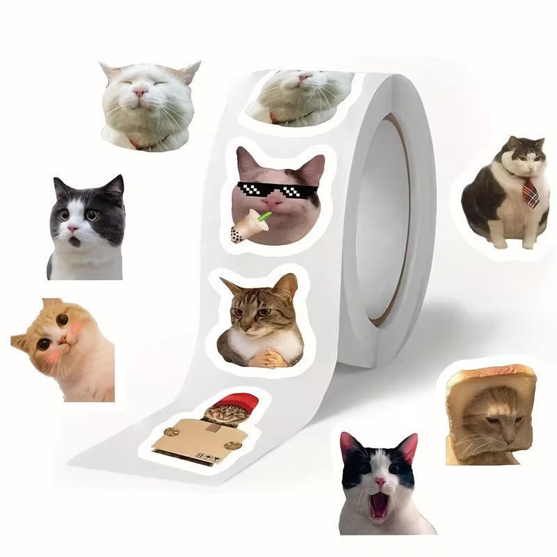 500Pcs/1 Roll Cute Cat Head Stickers, Reward Stickers, Decorative Stickers_maomaolike.com