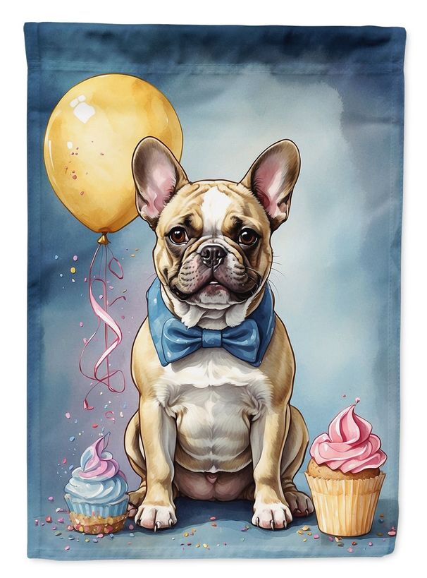 French Bulldog Happy Birthday House Flag Large Porch Sleeve Pole Decorative Outside Yard Banner Artwork Wall Hanging, Polyester, House Size, Multicolor_maomaolike.com