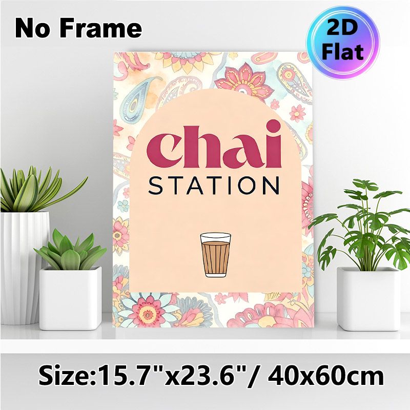 Chai Station Themed Painting Poster, Soft Watercolor Floral Paisley Pattern Poster, Warm Tea-inspired Decor Ideal For Café, Kitchen And Dining Area_maomaolike.com