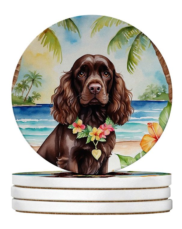 Cocker Spaniel Luau Large Sandstone Coasters Pack Of 4 Absorbent Round Coasters Decor Gifts For Men Or Women, 4 In, Multicolor_maomaolike.com