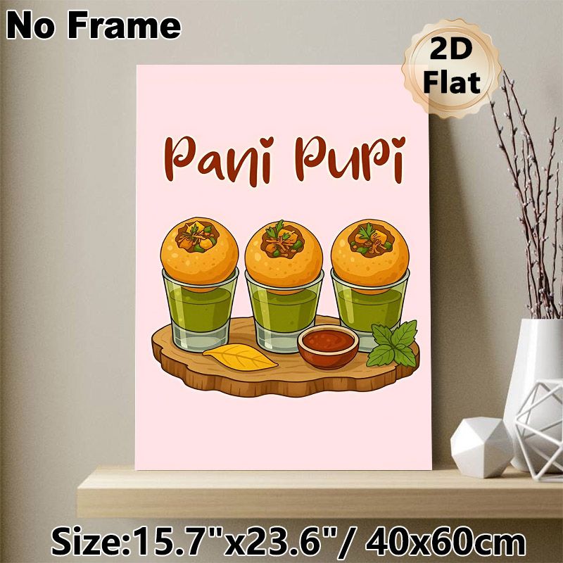 Pani Puri Themed Painting Poster, Vibrant Cartoon-style Poster, Appealing Indian Street Food Artwork, Ideal For Kitchen And Dining Area_maomaolike.com