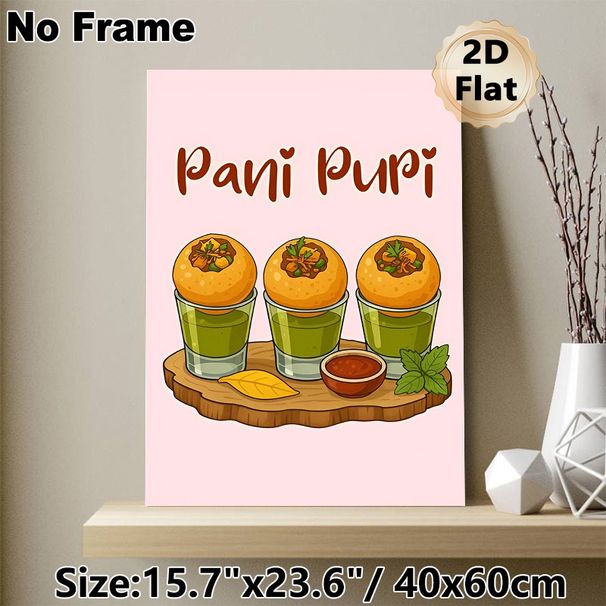 Pani Puri Themed Painting Poster, Vibrant Cartoon-style Poster, Appealing Indian Street Food Artwork, Ideal For Kitchen And Dining Area_maomaolike.com
